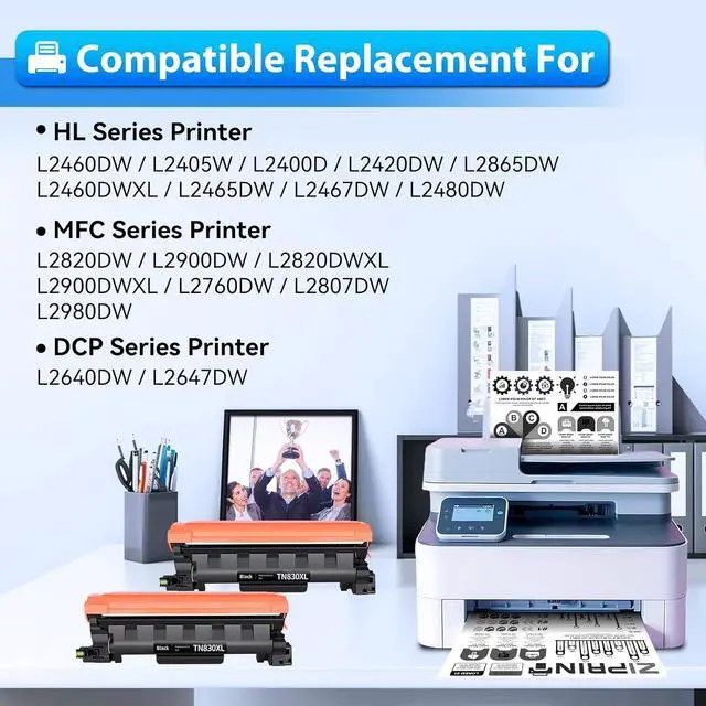 Alt view image 2 of 7 - TN830XL Toner 2 Pack(with chip) Compatible Replacement for Brother tn830 tn830xl tn830/xl/v tn-830xl Toner for HL-L2460DW DCP-L2640DW HL-L2405W MFC-L2820DW MFC-L2900DW HL-L2480DW Printer