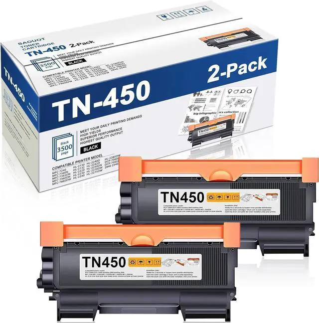 Main image of TN-450 TN450 Toner Cartridge Black High Yield Replacement for Brother TN450 HL-2270dw HL-2280dw MFC-7860dw IntelliFax 2840 2940 Printer TN4502PK Toner