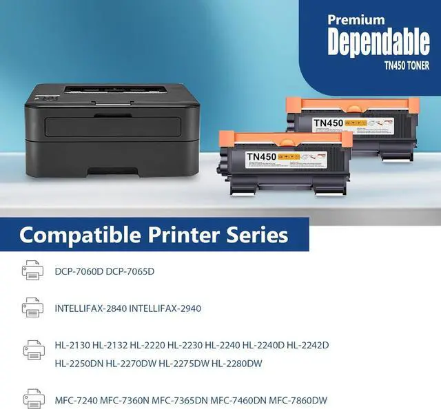 Alt view image 2 of 7 - TN-450 TN450 Toner Cartridge Black High Yield Replacement for Brother TN450 HL-2270dw HL-2280dw MFC-7860dw IntelliFax 2840 2940 Printer TN4502PK Toner
