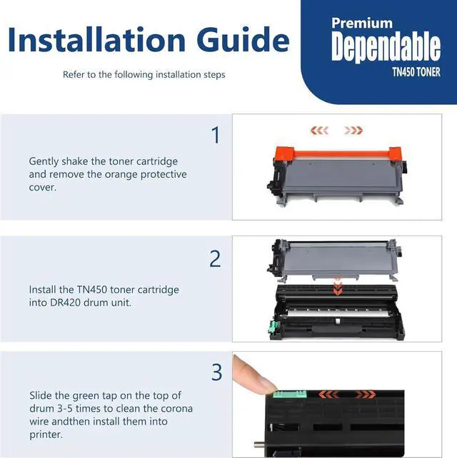 Alt view image 5 of 7 - TN-450 TN450 Toner Cartridge Black High Yield Replacement for Brother TN450 HL-2270dw HL-2280dw MFC-7860dw IntelliFax 2840 2940 Printer TN4502PK Toner