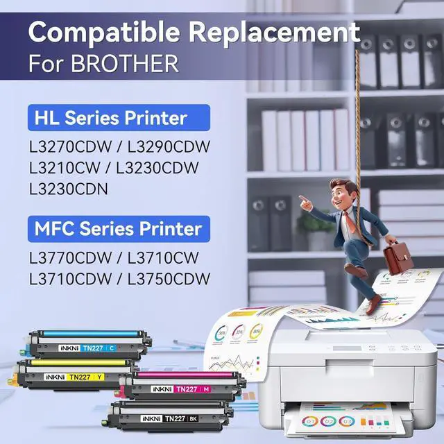 Alt view image 3 of 7 - TN227 high yield toner cartridge 4 pack(with chip) Compatible Replacement for brother tn227 tn227bk tn223 tn-227 tn-227bk toner for HL-L3270CDW MFC-L3770CDW MFC-L3710CW HL-L3290CDW MFC-L3750CDW Prints