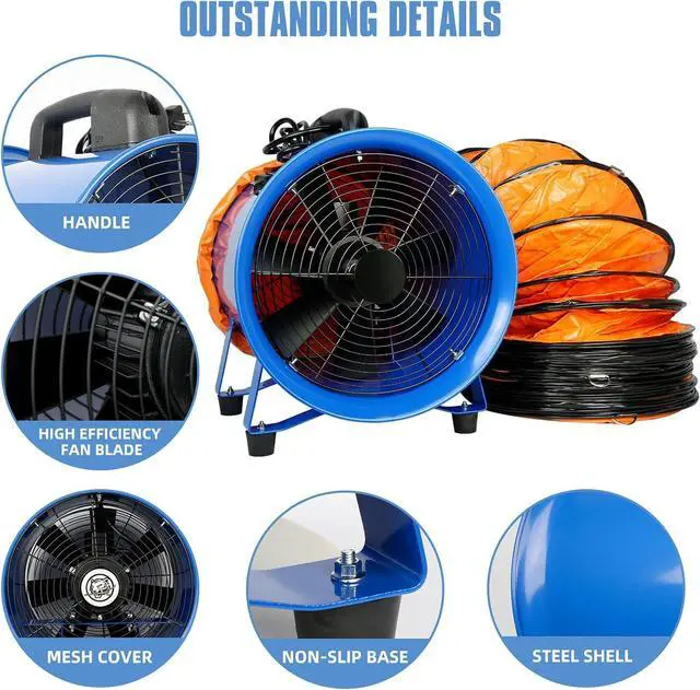 Alt view image 4 of 7 - Utility Blower 520W 12inch Exhaust Axial Fan 4100 m3/h High Velocity Portable Extractor Fan with 33Ft Duct Hose Portable Ventilator for Exhausting Ventilating at Home or Workplace 370PA