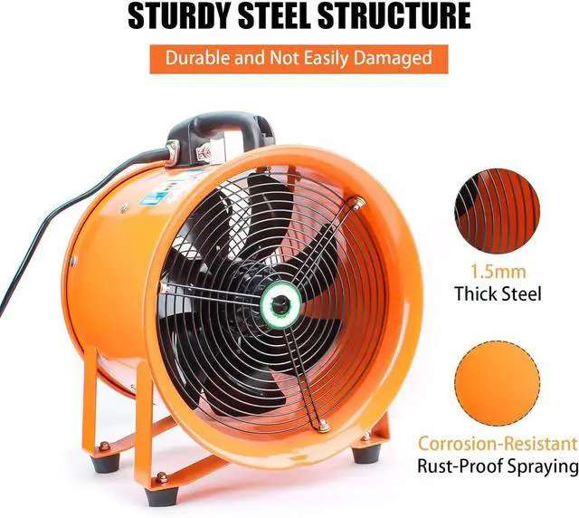 Alt view image 4 of 6 - 8-Inch High-Velocity Portable Utility Blower Fan, Industrial Exhaust Fan with 16.4ft Flexible Duct Hose, 3150 RPM Low-Noise Ventilator for Basements, Workshops, Warehouses, and Confined Spaces