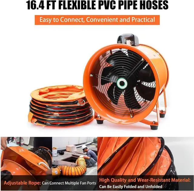 Alt view image 5 of 6 - 8-Inch High-Velocity Portable Utility Blower Fan, Industrial Exhaust Fan with 16.4ft Flexible Duct Hose, 3150 RPM Low-Noise Ventilator for Basements, Workshops, Warehouses, and Confined Spaces