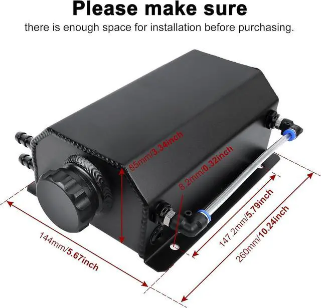Alt view image 3 of 7 - Radiator Coolant Overflow Tank, Coolant Recovery Tank Aluminum 2L Black