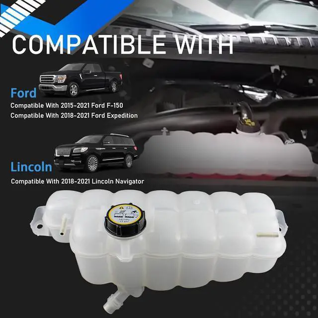 Alt view image 2 of 7 - Engine Radiator Coolant Overflow Reservoir Tank With Cap Compatible With 2015-2021 Ford F-150 2018-2021 Ford Expedition 2018-2021 Lincoln Navigator Replaces FL3Z-8A080-A 603-318 FL3Z8A080A