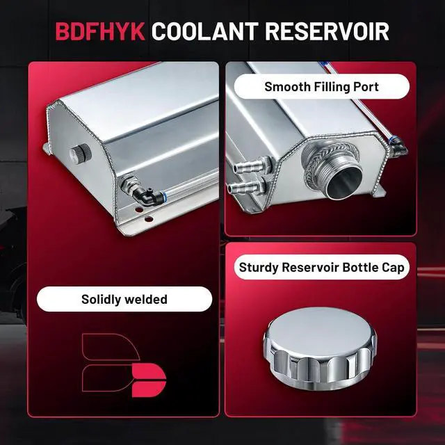 Alt view image 2 of 7 - Coolant Overflow Reservoir Tank 2L Expansion Catch Can Universal Radiator Reservoir Polished Aluminum Silver