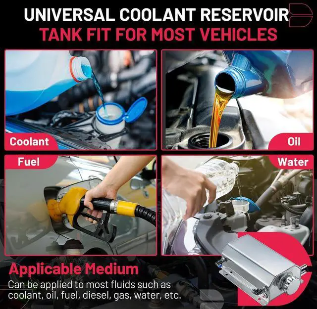 Alt view image 5 of 7 - Coolant Overflow Reservoir Tank 2L Expansion Catch Can Universal Radiator Reservoir Polished Aluminum Silver