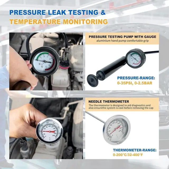 Alt view image 3 of 7 - 28PCS Coolant Pressure Tester & Vacuum Refill Kit, Radiator Pump Pressure Tester Kit for Automotive Cooling System Water Tank Leakage Detection, Fits Most Vehicles, Cars, SUVs, and Trucks