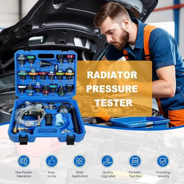 Alt view image 4 of 7 - 28PCS Coolant Pressure Tester & Vacuum Refill Kit, Radiator Pump Pressure Tester Kit for Automotive Cooling System Water Tank Leakage Detection, Fits Most Vehicles, Cars, SUVs, and Trucks