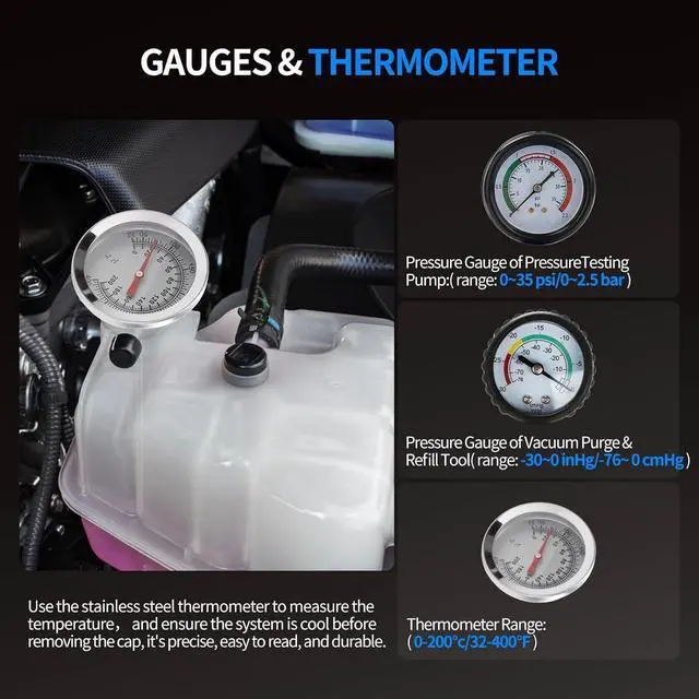 Alt view image 6 of 7 - 28PCS Coolant Pressure Tester & Vacuum Refill Kit, Radiator Pump Pressure Tester Kit for Automotive Cooling System Water Tank Leakage Detection, Fits Most Vehicles, Cars, SUVs, and Trucks