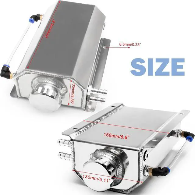 Alt view image 2 of 7 - Universal Coolant Overflow Tank 2l Aluminum Coolant Radiator Overflow Reservoir Expansion Tank Silver