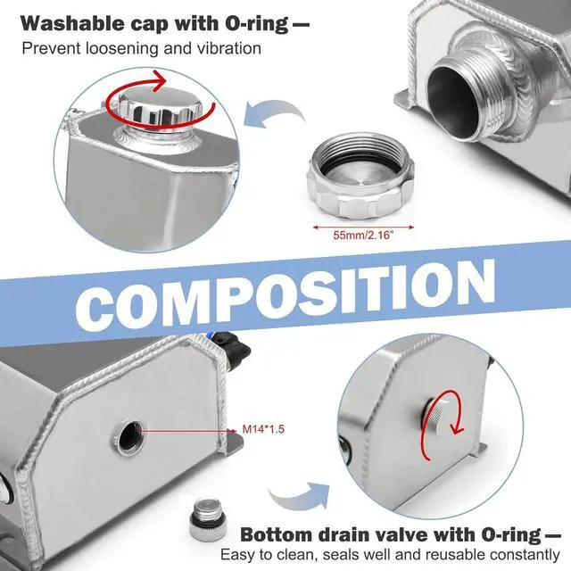 Alt view image 3 of 7 - Universal Coolant Overflow Tank 2l Aluminum Coolant Radiator Overflow Reservoir Expansion Tank Silver