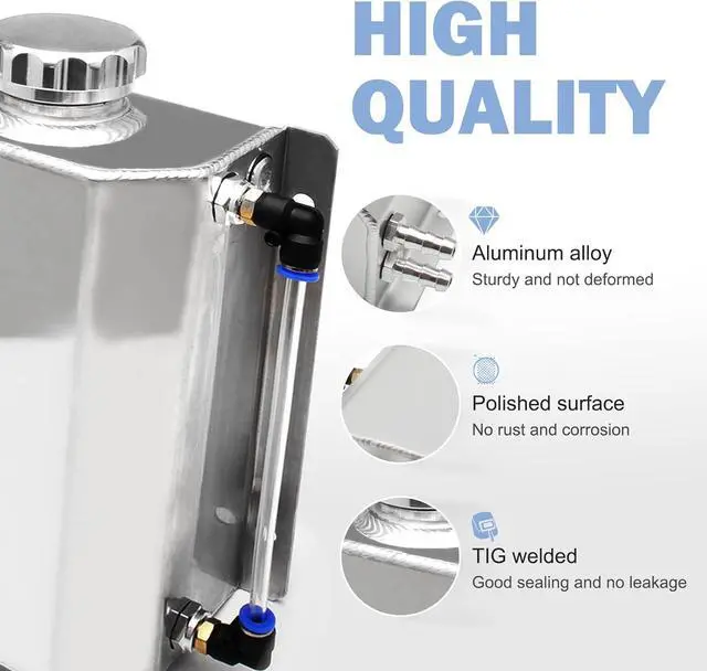 Alt view image 5 of 7 - Universal Coolant Overflow Tank 2l Aluminum Coolant Radiator Overflow Reservoir Expansion Tank Silver