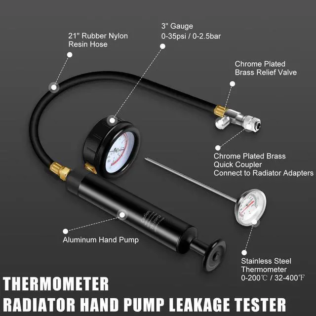 Alt view image 6 of 7 - 28PCS Radiator Pressure Tester and Coolant Refill Tool Kit, Auto Cooling System Leakage Test and Pneumatic Vacuum Purge Filling Set Universal for Airlift Car Auto Truck