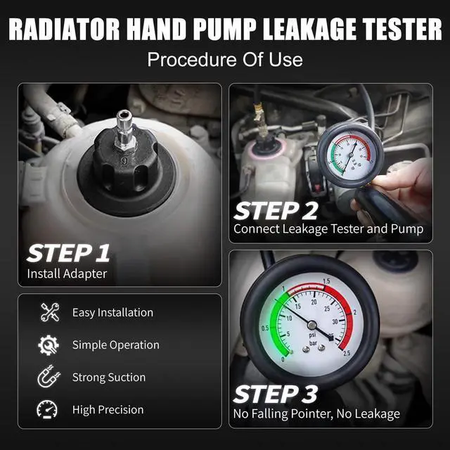 Alt view image 5 of 7 - 28PCS Radiator Pressure Tester and Coolant Refill Tool Kit, Auto Cooling System Leakage Test and Pneumatic Vacuum Purge Filling Set Universal for Airlift Car Auto Truck