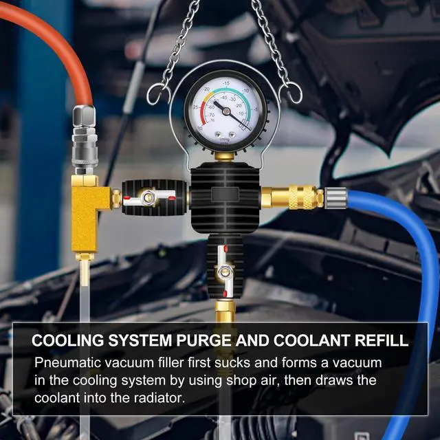 Alt view image 3 of 7 - 28PCS Radiator Pressure Tester and Coolant Refill Tool Kit, Auto Cooling System Leakage Test and Pneumatic Vacuum Purge Filling Set Universal for Airlift Car Auto Truck