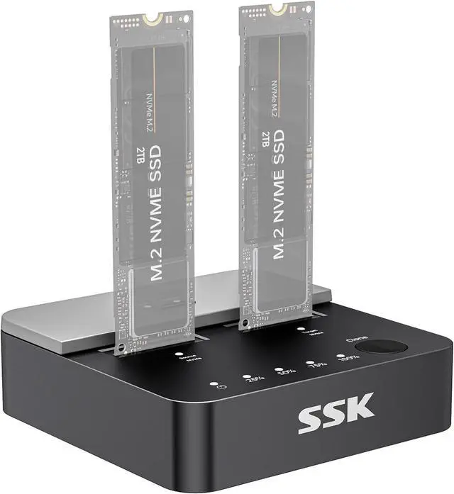 Main image of NVMe SSD Cloner, M.2 Duplicator Dual Bay NVMe Enclosure, Tool-Free 20Gbps USB3.2 Gen 2X2 SSD to USB Adapter M.2 Docking Station for M Key PCIE NVMeSSD Reader Supports Offline Clone