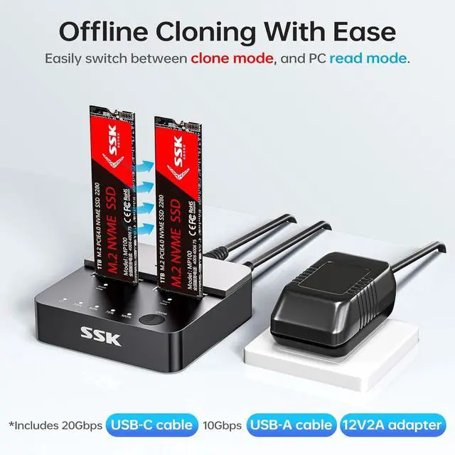 Alt view image 3 of 7 - NVMe SSD Cloner, M.2 Duplicator Dual Bay NVMe Enclosure, Tool-Free 20Gbps USB3.2 Gen 2X2 SSD to USB Adapter M.2 Docking Station for M Key PCIE NVMeSSD Reader Supports Offline Clone