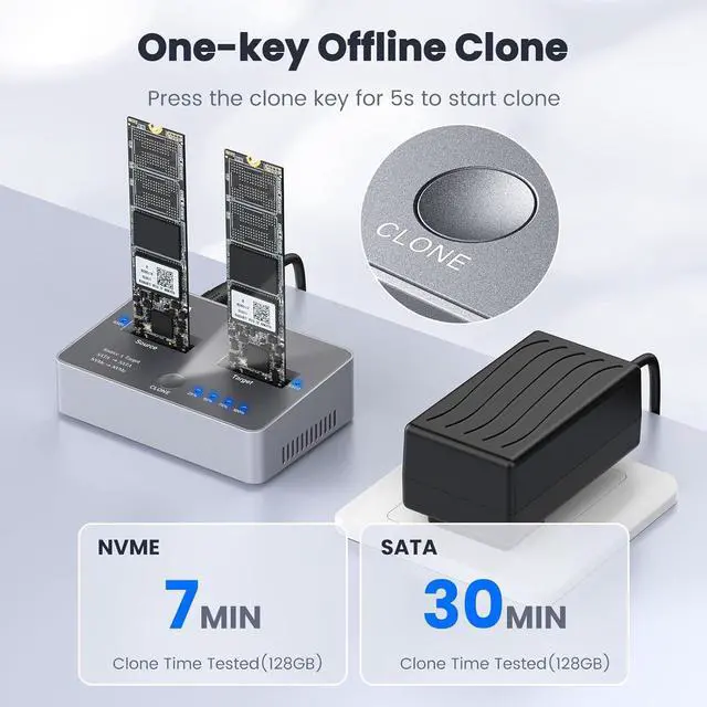 Alt view image 2 of 7 - NVME to NVME, SATA to SATA SSD Cloner,  DUP230 Dual-Bay Offline Clone M.2 Duplicator, USB3.2 Gen2*2 20Gbps M.2 Cloner for SSD Size 2230/2242/2260/2280/22110