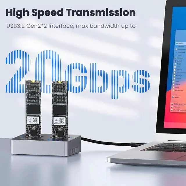 Alt view image 3 of 7 - NVME to NVME, SATA to SATA SSD Cloner,  DUP230 Dual-Bay Offline Clone M.2 Duplicator, USB3.2 Gen2*2 20Gbps M.2 Cloner for SSD Size 2230/2242/2260/2280/22110