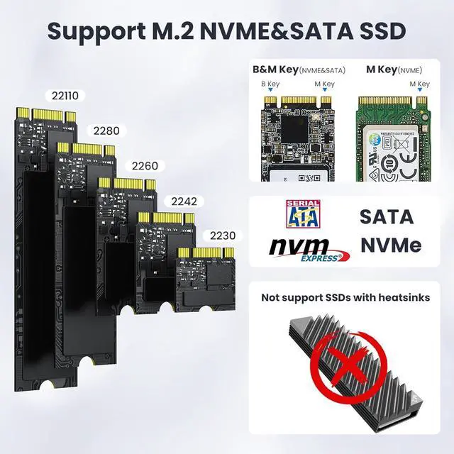 Alt view image 5 of 7 - NVME to NVME, SATA to SATA SSD Cloner,  DUP230 Dual-Bay Offline Clone M.2 Duplicator, USB3.2 Gen2*2 20Gbps M.2 Cloner for SSD Size 2230/2242/2260/2280/22110