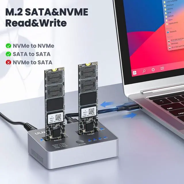 Alt view image 4 of 7 - NVME to NVME, SATA to SATA SSD Cloner,  DUP230 Dual-Bay Offline Clone M.2 Duplicator, USB3.2 Gen2*2 20Gbps M.2 Cloner for SSD Size 2230/2242/2260/2280/22110