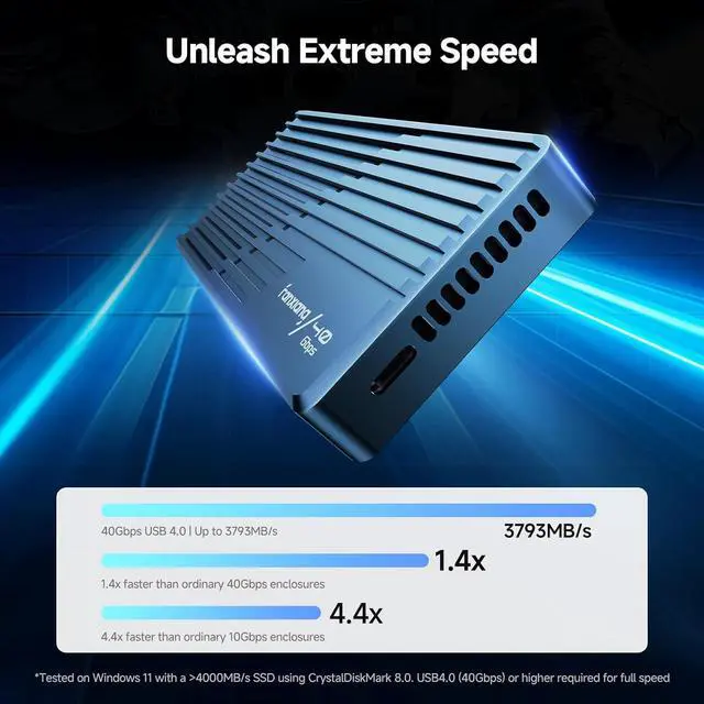 Alt view image 2 of 7 - 40Gbps M.2 NVMe SSD Enclosure with Cooling Fan, Compatible with USB4/3.2/3.1/3.0, Thunderbolt 3/4, USB Adapter/Reader, Supports M Key and Size 2230/2242/2260/2280 SSDs, MP400