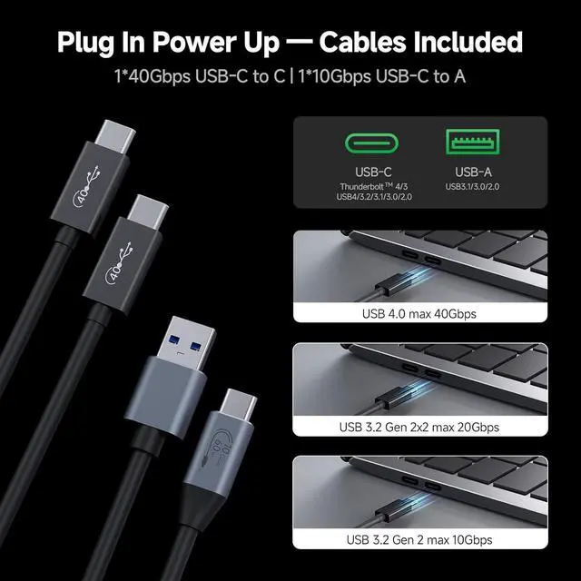 Alt view image 6 of 7 - 40Gbps M.2 NVMe SSD Enclosure with Cooling Fan, Compatible with USB4/3.2/3.1/3.0, Thunderbolt 3/4, USB Adapter/Reader, Supports M Key and Size 2230/2242/2260/2280 SSDs, MP400