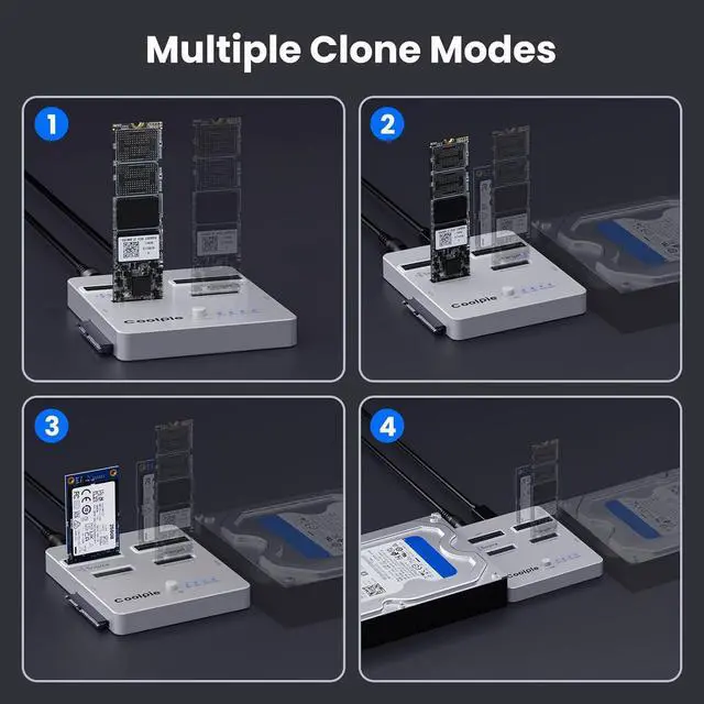 Alt view image 6 of 7 - CR311 3-in-1 SSD Cloner, USB3.2 Gen2*2 M.2 Reader, Supports M.2 NVMe/SATA, SATA 2.5''/3.5'' HDD