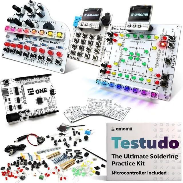Main image of Testudo: Solde Practice Kit, 3 Builds, Multiple Projects + USB C Microcontroller,  IDE Compatible Electronics Starter Kit for Beginners, Makers, Adults & Teens, Included eBook