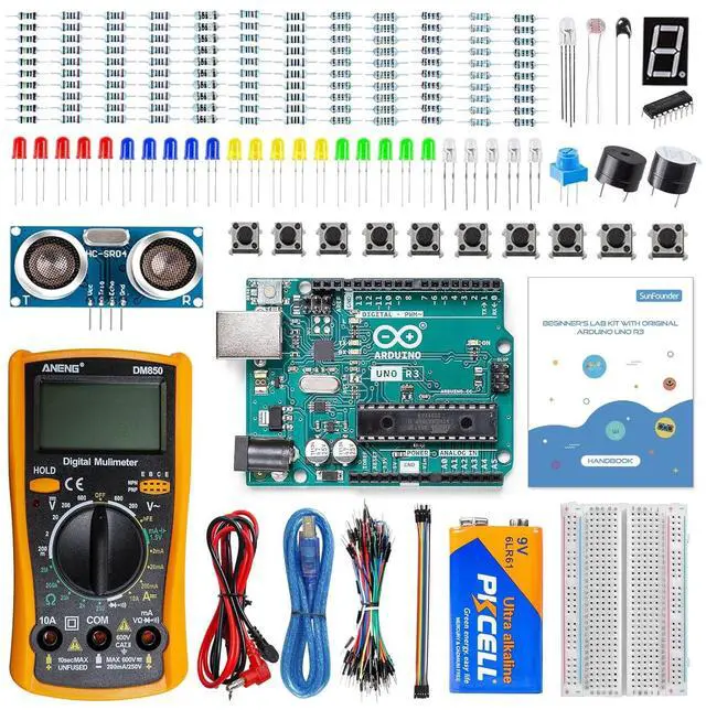 Main image of Beginner's Lab Starter Kit with Original  Uno R3 REV3 Board Multimeter Basic to Advance 25 Projects HCSR-04 Sensor Button Temp LED Microcontroller Programming