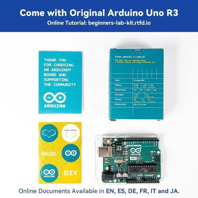 Alt view image 2 of 6 - Beginner's Lab Starter Kit with Original  Uno R3 REV3 Board Multimeter Basic to Advance 25 Projects HCSR-04 Sensor Button Temp LED Microcontroller Programming