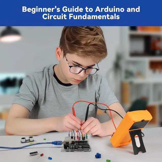 Alt view image 6 of 6 - Beginner's Lab Starter Kit with Original  Uno R3 REV3 Board Multimeter Basic to Advance 25 Projects HCSR-04 Sensor Button Temp LED Microcontroller Programming