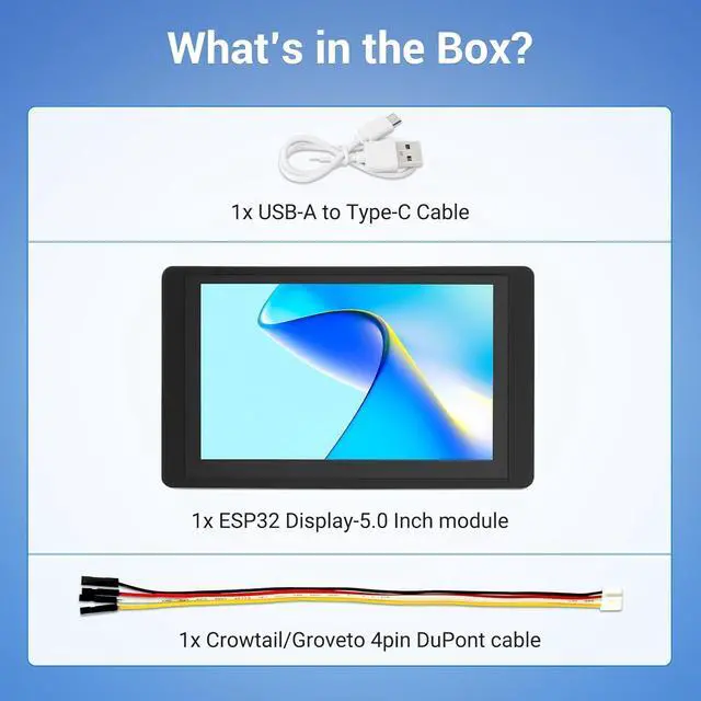 Alt view image 7 of 7 - ESP32 Display 800×480, 5 Inch HMI ESP32 RGB TFT LCD Touch Screen with Acrylic Case, 32-Bit LX6 Dual-Core Processor, Up to 240MHz, Compatible with , LVGL, PlatformIO, MicroPython