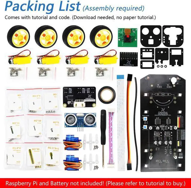 Alt view image 2 of 7 - 4WD Smart Car Kit for  5 4 B 3 B+ Zero 2 W, Face Tracking, Line Tracking, Light Tracing, Obstacle Avoidance, App Control, Camera, Servo ( NOT Included)