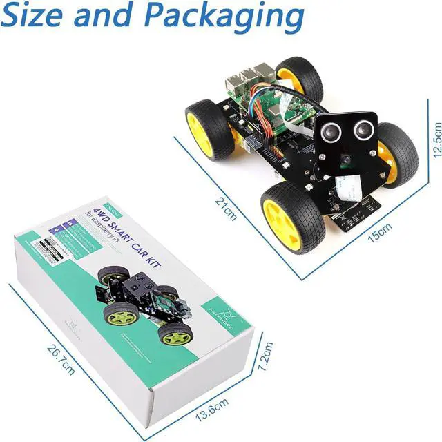 Alt view image 7 of 7 - 4WD Smart Car Kit for  5 4 B 3 B+ Zero 2 W, Face Tracking, Line Tracking, Light Tracing, Obstacle Avoidance, App Control, Camera, Servo ( NOT Included)