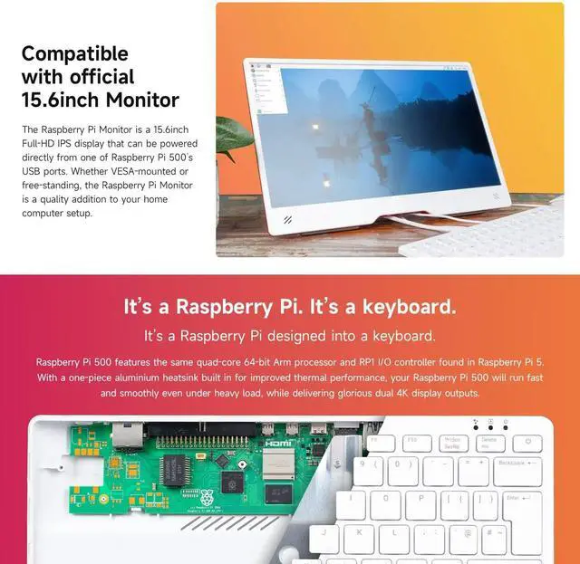 Alt view image 5 of 7 - Pi 500 Portable Keyboard, Compatible with  500, Personal Computer, Quad-core Arm Processor, WiFi/Bluetooth Support, Dual-4K Outputs, Comes with Official 32GB Micro SD Card