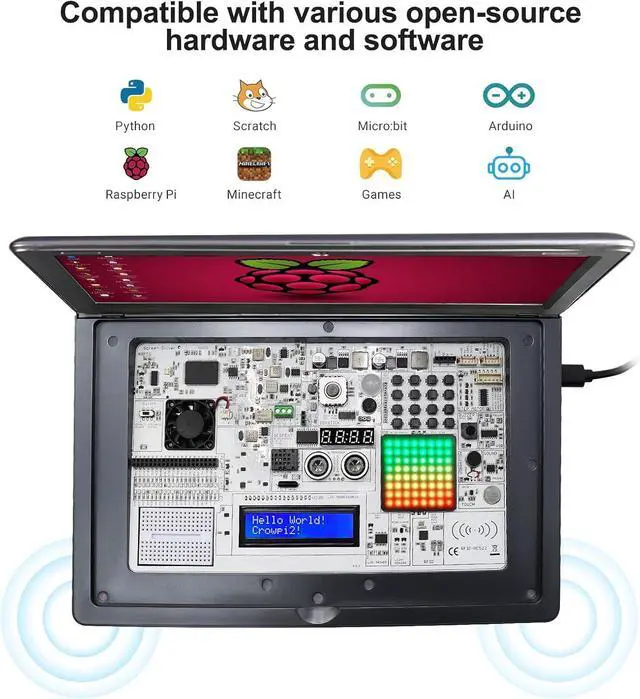 Alt view image 4 of 7 - for  5 8GB Kit, with Pi 5 8GB Single Board Computer, Crowpi2 - All in One Kit for  Laptop with 11.6inch Display, Learning Programming Kit with Sensors (8GB RAM)