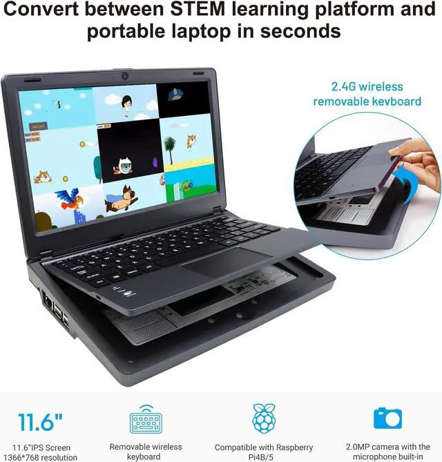 Alt view image 5 of 7 - for  5 8GB Kit, with Pi 5 8GB Single Board Computer, Crowpi2 - All in One Kit for  Laptop with 11.6inch Display, Learning Programming Kit with Sensors (8GB RAM)