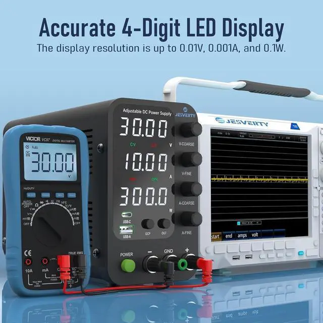 Alt view image 3 of 6 - DC Power Supply able, 0-32V 0-10A Switching Bench Power Supply with 20W USB & Type-C Quick-Charge, Encoder Corase & Fine Adjustment Knob, Output Switch, 4-Digit LED Display - SPS-3010V