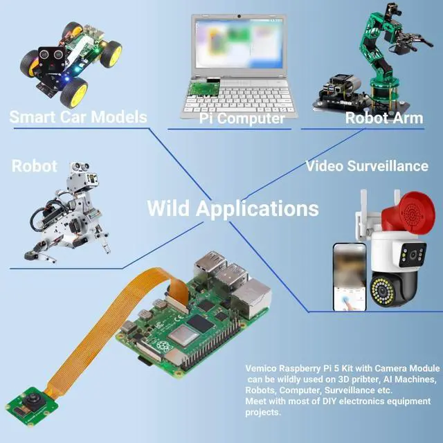 Alt view image 6 of 6 - 5 Kit 8GB RAM with 5MP Camera Module for , Aluminum Heatsinks 4pcs and Pi 5 8GB Board Included