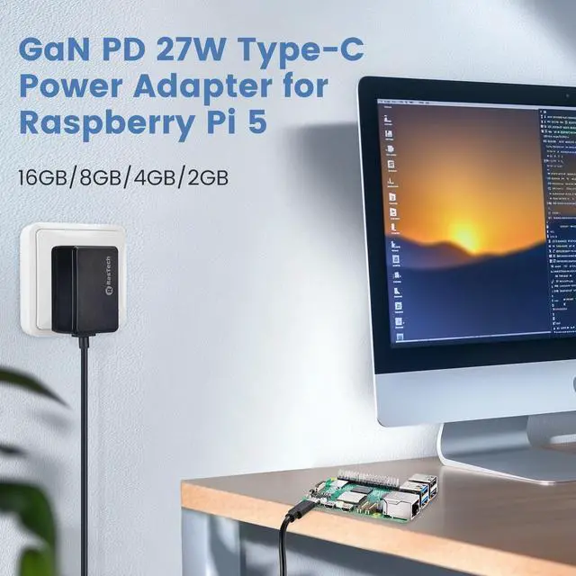 Alt view image 3 of 7 - for  5 16GB Kit with GaN 27W 5.1V5A USB-C Power Supply, Active Cooler,32GB Card Reders Kit, 4K Micro HD Out Cable, Pi 5 16GB Board Case and User Manual Included