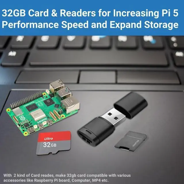 Alt view image 5 of 7 - 5 Kit 8GB RAM with 32GB Card Readers Kit, 27W 5.1V5A PD Power Supply for  5, Aluminum Heatsinks 4pcs and Pi 5 8GB Board