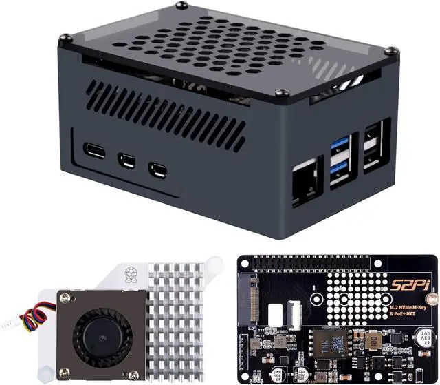 Main image of P33 M.2 NVME M-Key PoE+ Hat with Official Pi 5 Active Cooler and Aluminum Case for  5, Support M.2 NVMe SSDs 2230/2242/2260/2280