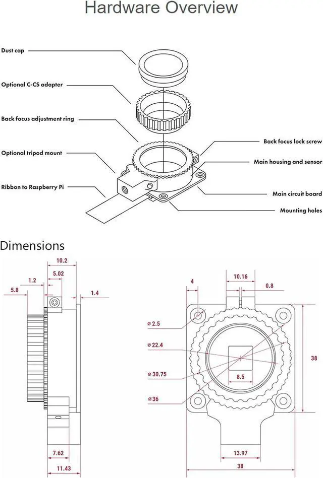 Alt view image 7 of 7 - HQ Camera Module with Case for  4B/3B+/3B/2B/A+/Zero/W/Zero WH,12.3MP IMX477 Sensor Support C- and CS-Mount Lenses, Alternative for  Camera Module V2 (8 Items)