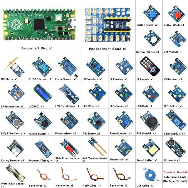 Alt view image 2 of 7 - Ultimate Sensor Kit for  Pico(Included) with 35 Sensor Modules and Pico GPIO Expansion Board, 40 Lessons, for MicroPython Projects
