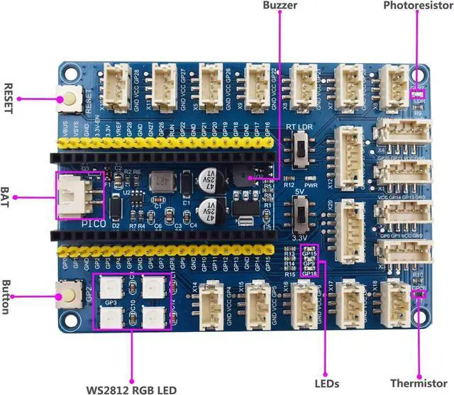 Alt view image 7 of 7 - Ultimate Sensor Kit for  Pico(Included) with 35 Sensor Modules and Pico GPIO Expansion Board, 40 Lessons, for MicroPython Projects