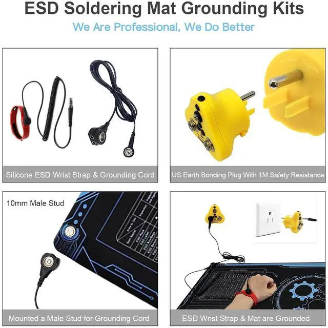 Alt view image 2 of 7 - Large 48x24 Inch Anti Static Mat, Solde Rubber Mat for PC Building, ESD Sensitive Device Repair, Assembly Work, with ESD Grounding Plug,Cord,Wrist Strap Bracelets Wristband,Heat Resistant