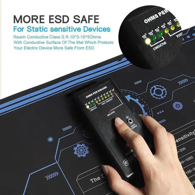 Alt view image 3 of 7 - Large 48x24 Inch Anti Static Mat, Solde Rubber Mat for PC Building, ESD Sensitive Device Repair, Assembly Work, with ESD Grounding Plug,Cord,Wrist Strap Bracelets Wristband,Heat Resistant